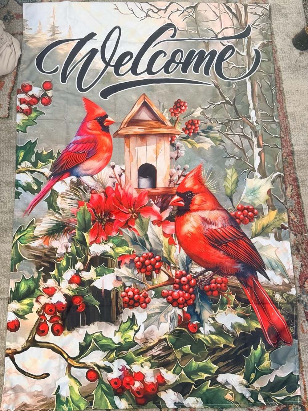 Unbranded Welcome Winter Cardinal Bird House Garden Flag